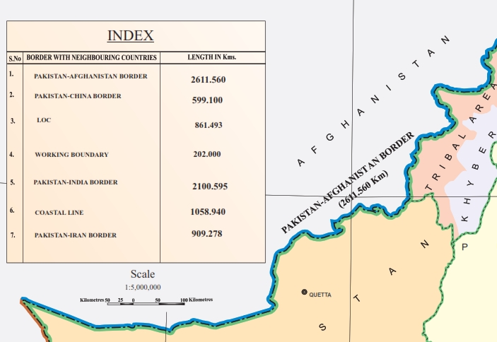 The Length of Pakistan and Afghanistan border